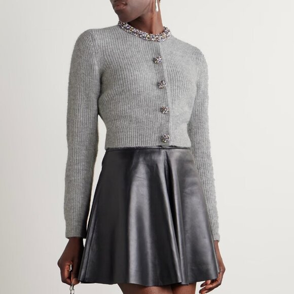 Self-Portrait Sweaters - Self-Portrait Crystal-embellished ribbed-knit cardigan